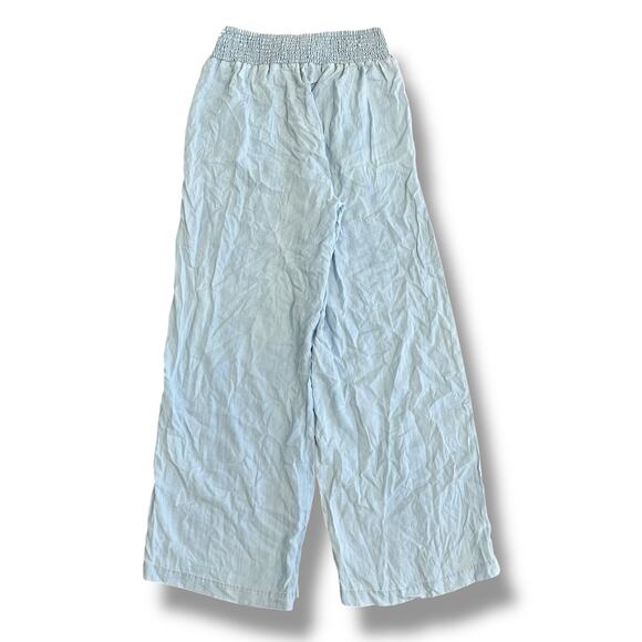 Dear John XS Wide Leg Pants Light Blue Smocked Waist Flowy Summer Trousers - Picture 7 of 10